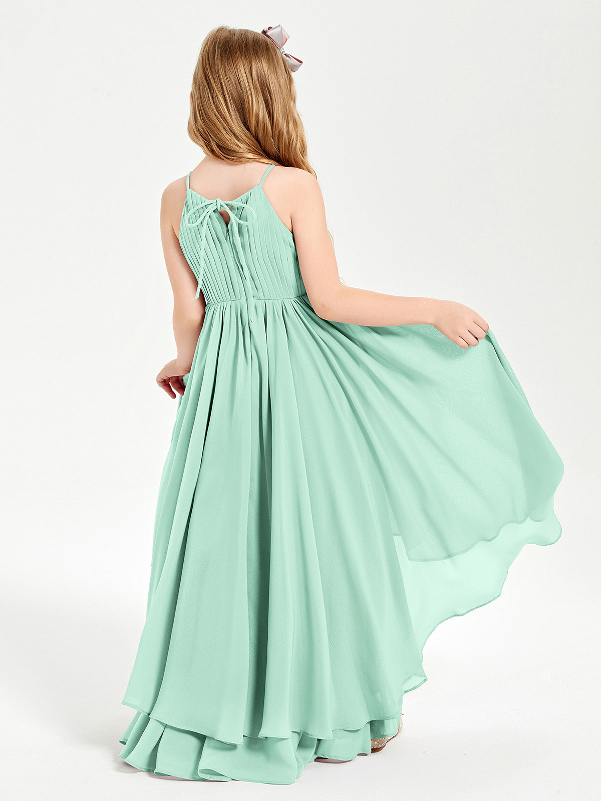 Asymmetrical Chiffon Junior Bridesmaid Dresses Mint Green